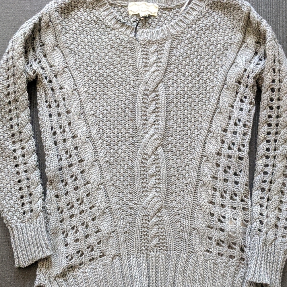 Pink and Rose Gray Cable Knit Women's Sweater